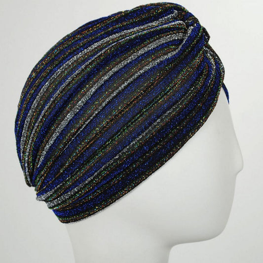 Jeanne Simmons | Metallic Stripe Turban | 106502 | front | BLUE