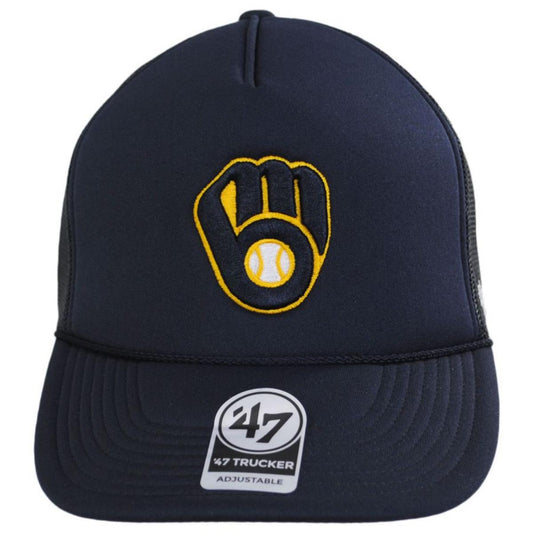 47 Brand | Milwaukee Brewers MLB Foam Mesh Trucker Snapback Baseball Cap | 203208 | front | NAVY