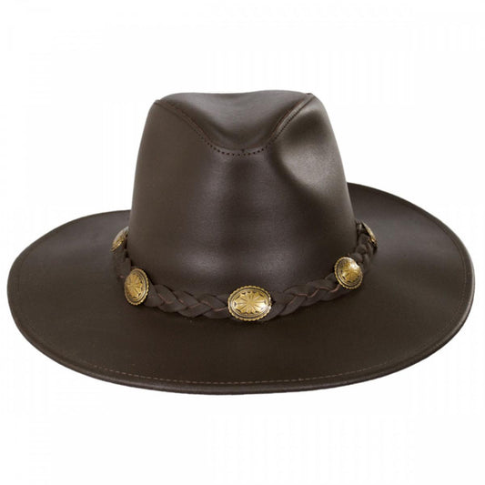 Henschel | Dude Braid Conch Leather Outback Hat | 140300 | front | CHOCOLATE