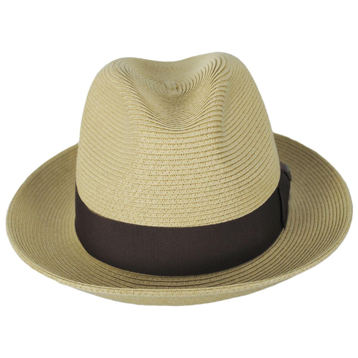 BRIXTON HATS | Horton CB Toyo Braid Fedora Hat | 128363 | front | DARK TAN/LIGHT BROWN