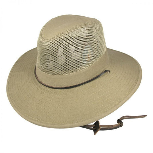Dorfman Pacific | Mesh Crown Wide Brim Aussie Hat | 400206 | lead | KHAKI