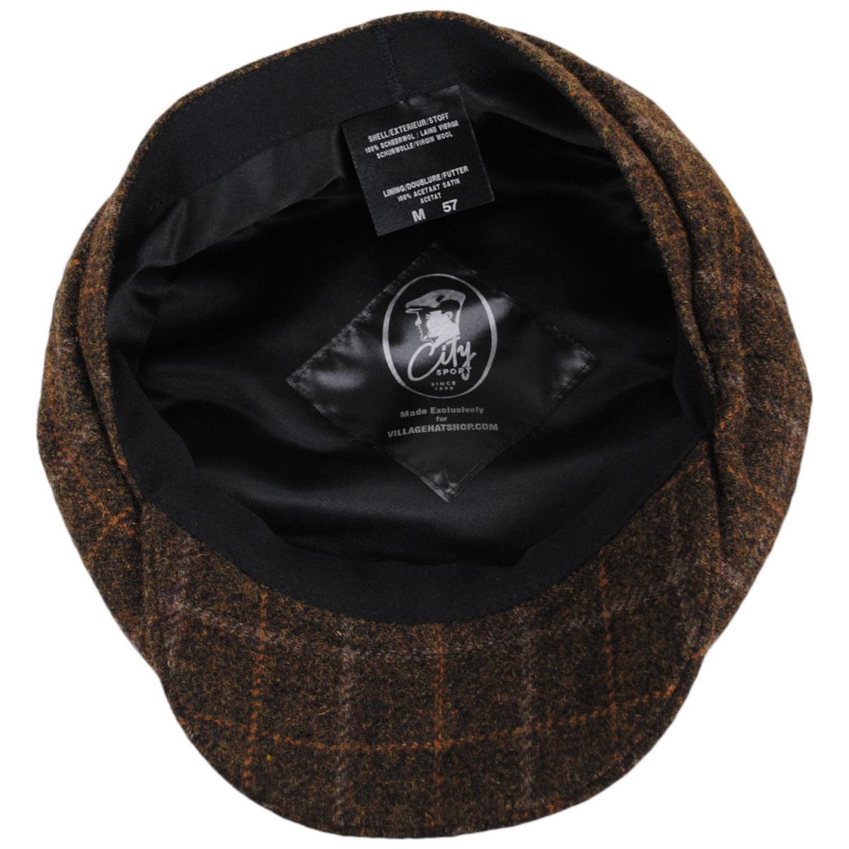 City Sport Caps | Windowpane Plaid Virgin Wool Newsboy Cap | 175051 | under | BROWN