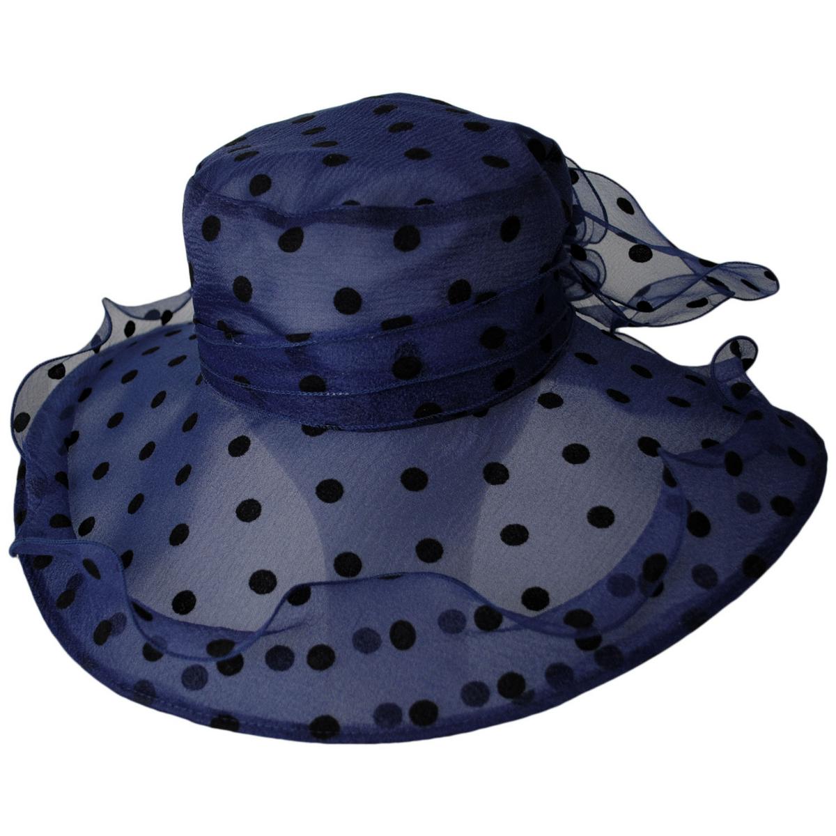 San Diego Hat Company | Dots Organza Boater Dress Hat | 121053 | lead | NAVY DOT