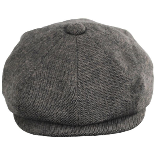 Baskerville Hat Company | Cardiff Cotton Herringbone Newsboy Cap | 167678 | front | BLACK/GREY