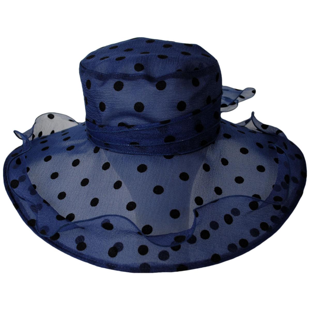 San Diego Hat Company | Dots Organza Boater Dress Hat | 121053 | front | NAVY DOT