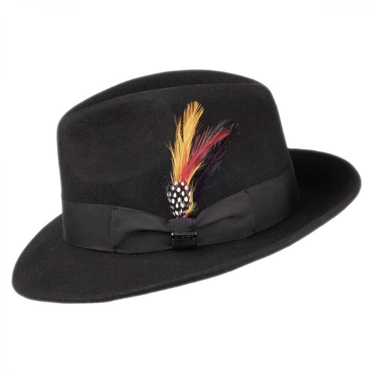 Jaxon Hats | Pinch Crown Crushable Wool Felt Fedora Hat | 135000 | profile | BLACK