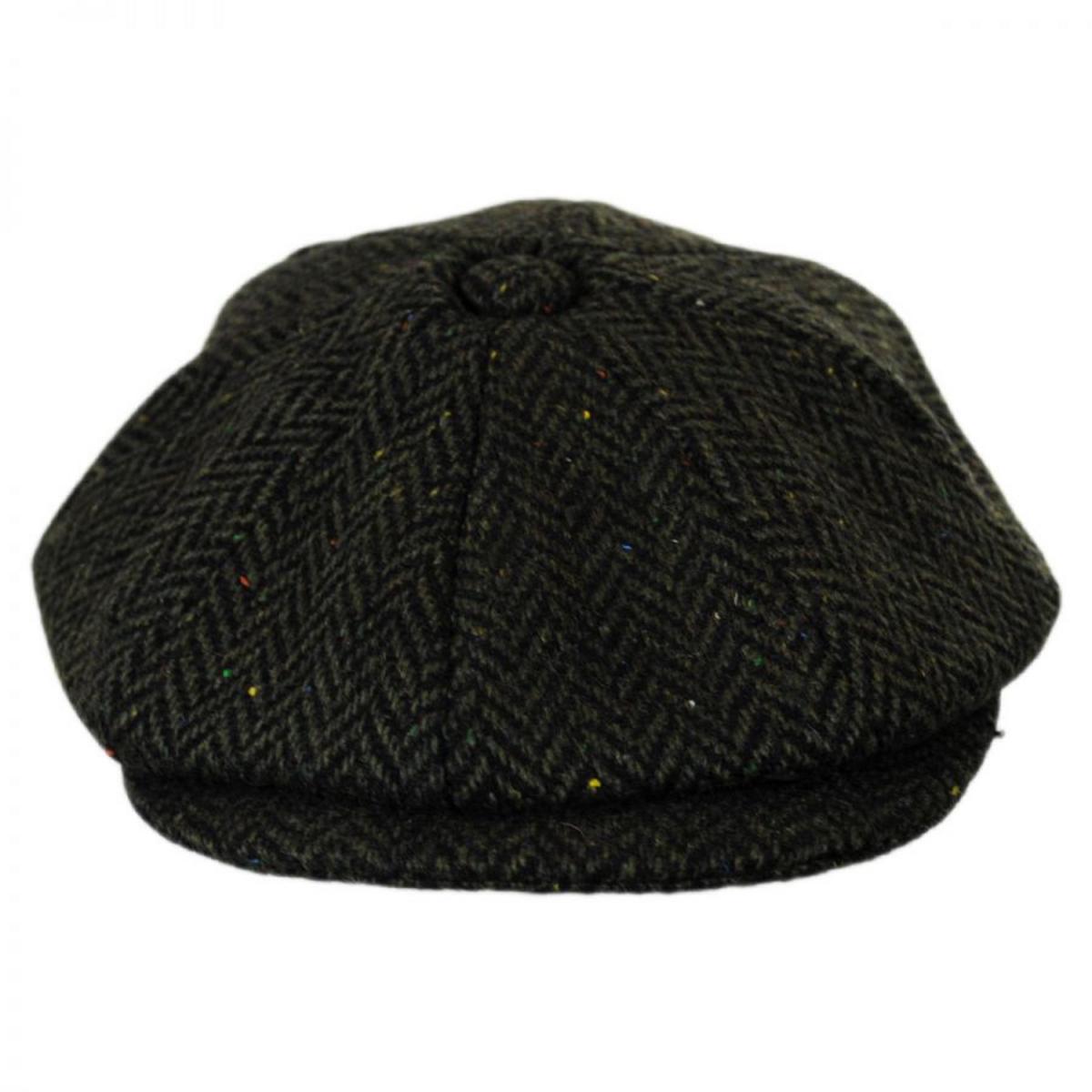 Jaxon Hats | Cambridge Herringbone Wool Newsboy Cap | 167778 | front | GREEN