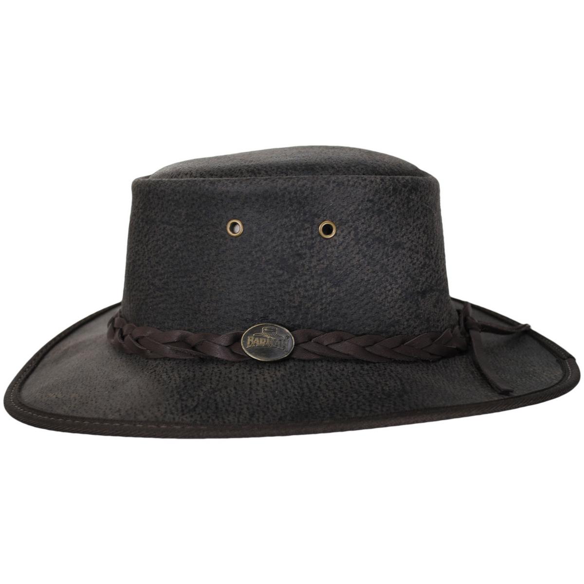 Barmah | Boar Leather Foldaway Drover Hat | 400906 | profile | CHARCOAL