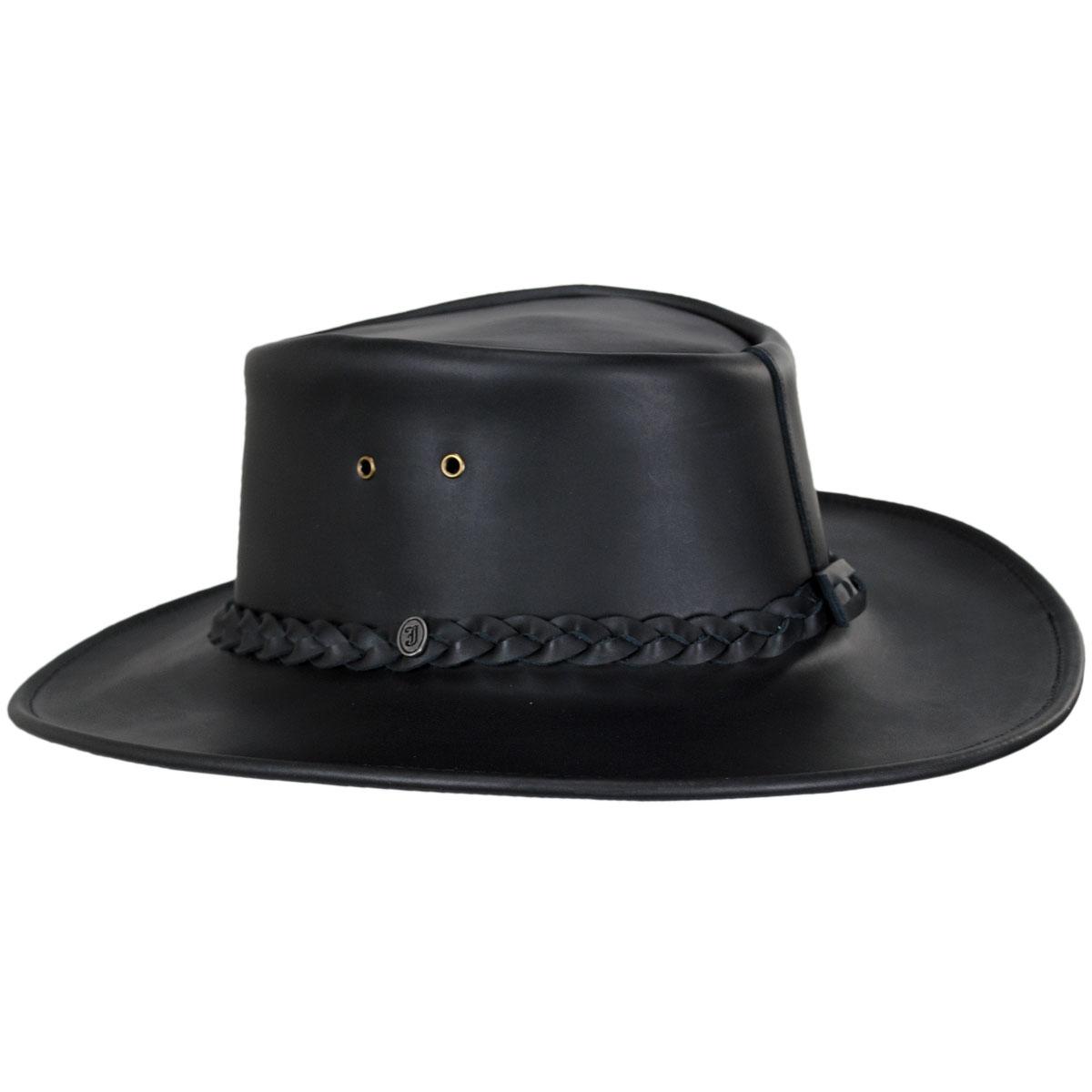 Jaxon Hats | Wholesale Crusher Leather Outback Hat B2B Pre-Pack | B2B147202 | profile | BLACK