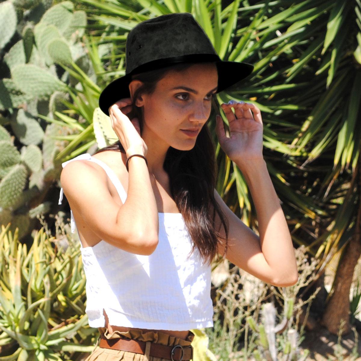 Jaxon Hats | Nubuck Leather Safari Fedora Hat | 147200 | lsfone | BLACK