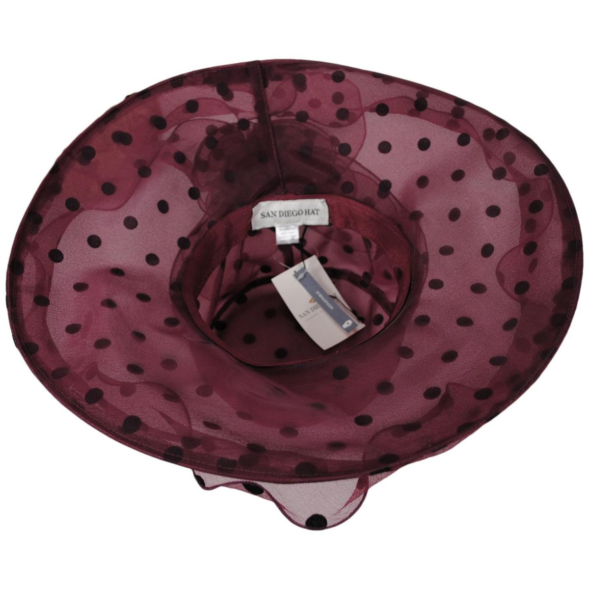 San Diego Hat Company | Dots Organza Boater Dress Hat | 121053 | under | WINE DOT