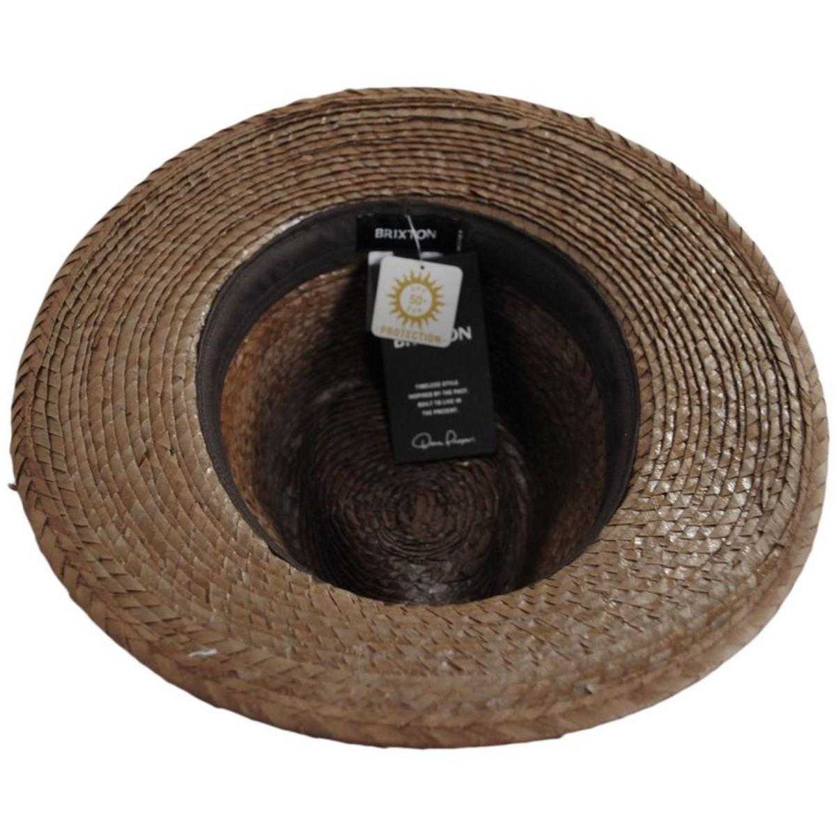 BRIXTON HATS | Messer Palm Straw Fedora Hat | 128328 | under | TOFFEE