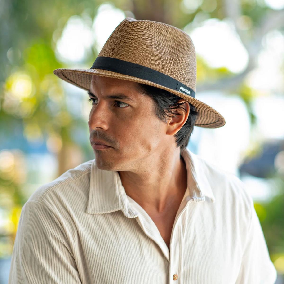 Panama Jack | Ribbon Toyo Straw Safari Fedora Hat | 126399 | lsmtwo | BROWN