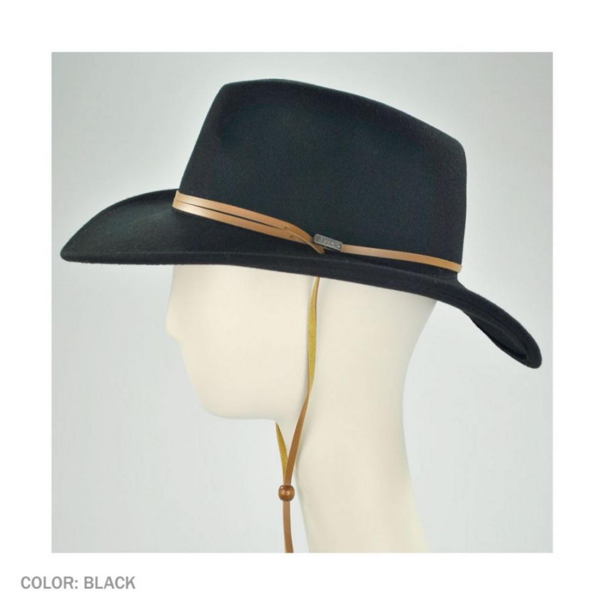 Jaxon Hats | Crushable Wool Felt Chincord Outback Hat | 132002 | profile | BLACK