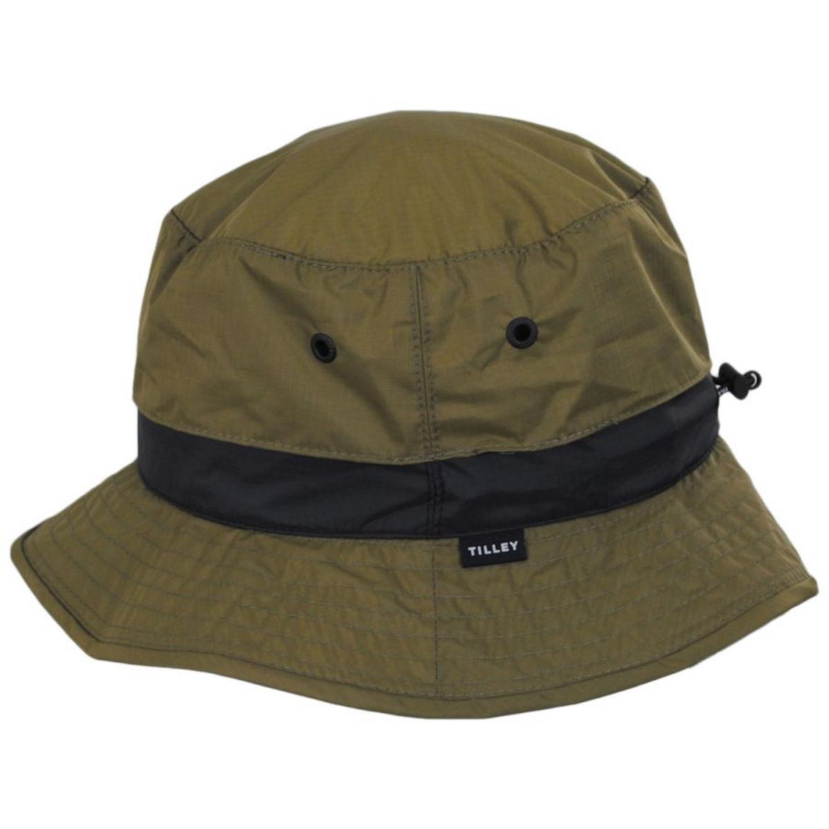 Tilley Endurables | Traverse DWR Ripstop Nylon Packable Bucket Hat | 400843 | profile | OLIVE