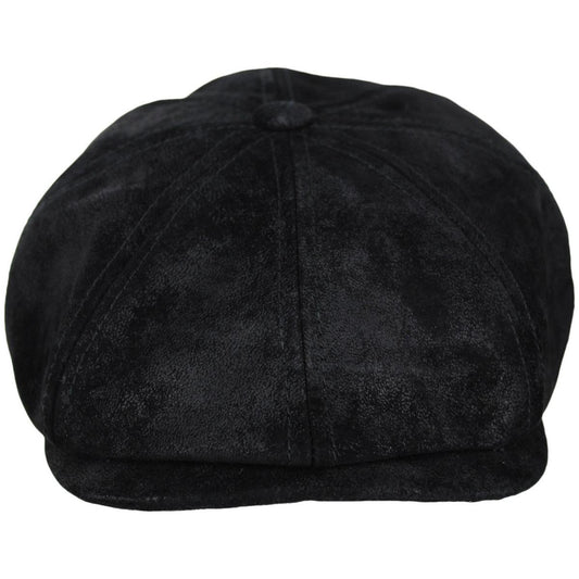 Stetson | Pigskin Distressed Leather Newsboy Cap | 160386 | front | BLACK