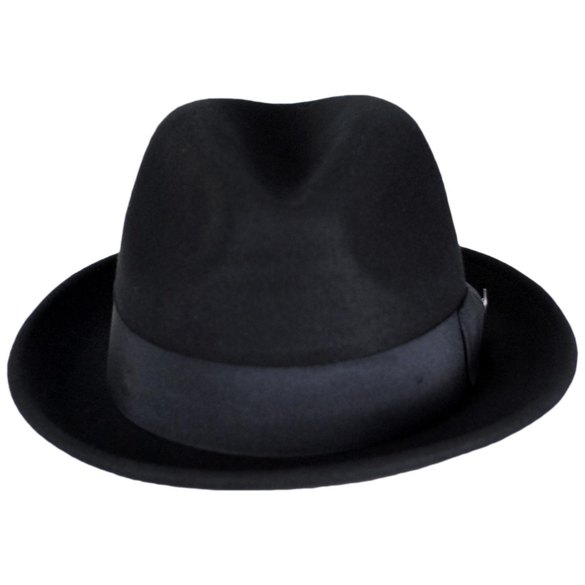 Jaxon Hats | Blues Crushable Wool Felt Trilby Fedora Hat | 132020 | front | BLACK