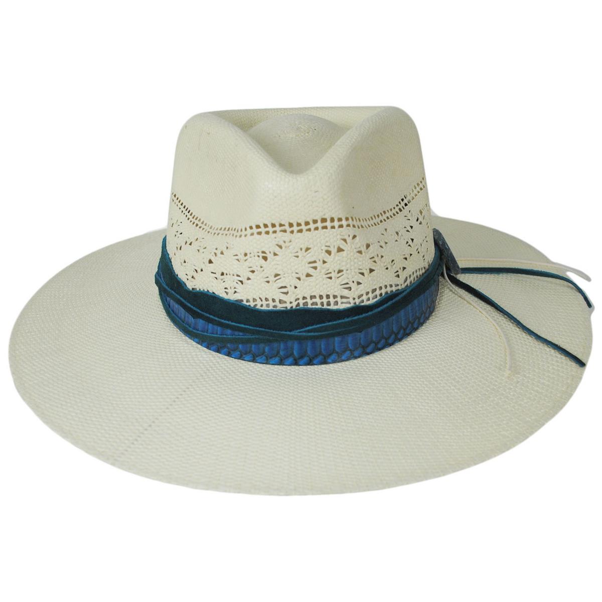 Stetson | Sedona Bangora Straw Fedora Hat | 127055 | front | NATURAL/TURQUOISE