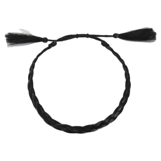 3 Regions Trade Co. | Solid Color Horse Hair Braid Double Tassel Hat Band | 601701 | front | BLACK