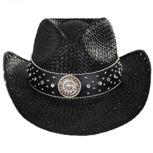Kenny K | Rhinestone Raffia Straw Western Hat | 102212 | front | BLACK