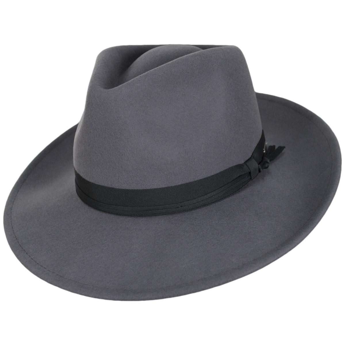 BRIXTON HATS | Dayton Convertabrim Wool Felt Rancher Fedora Hat | 135659 | lead | GREY