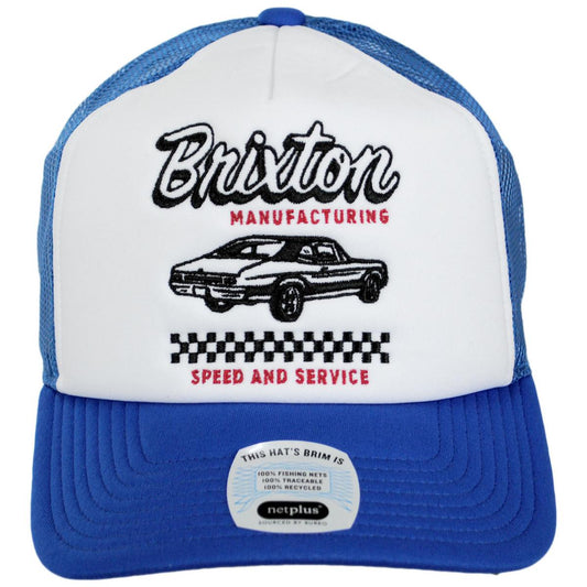 BRIXTON HATS | Speed & Service HP NetPlus Foam Mesh Snapback Trucker Baseball Cap | 201866 | front | ELECTRIC BLUE