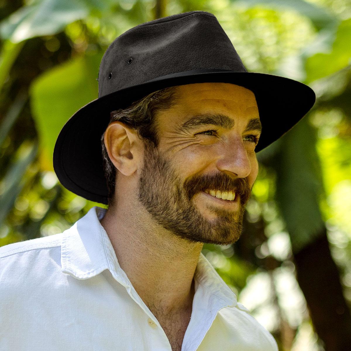 Jaxon Hats | Nubuck Leather Safari Fedora Hat | 147200 | lsmone | BLACK