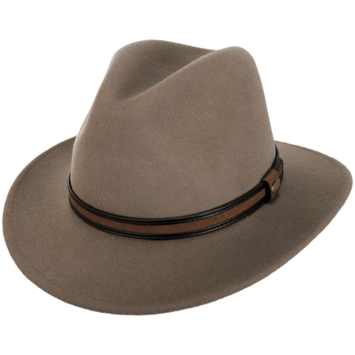 Scala | Shaun Crushable Wool Felt Safari Fedora Hat | 130442 | lead | PUTTY