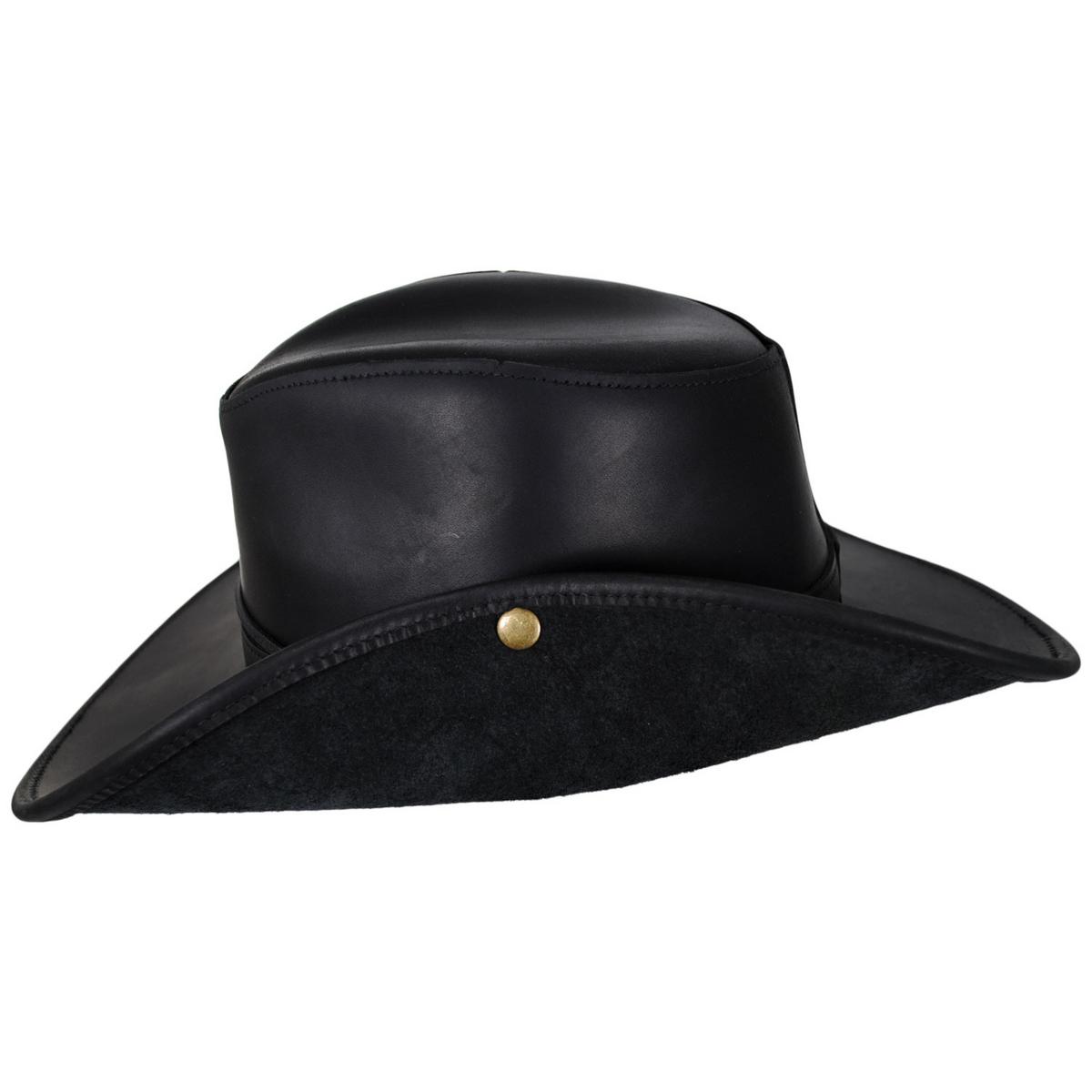 Henschel | Oiled Leather Aussie Fedora Hat | 140370 | detailtwo | BLACK