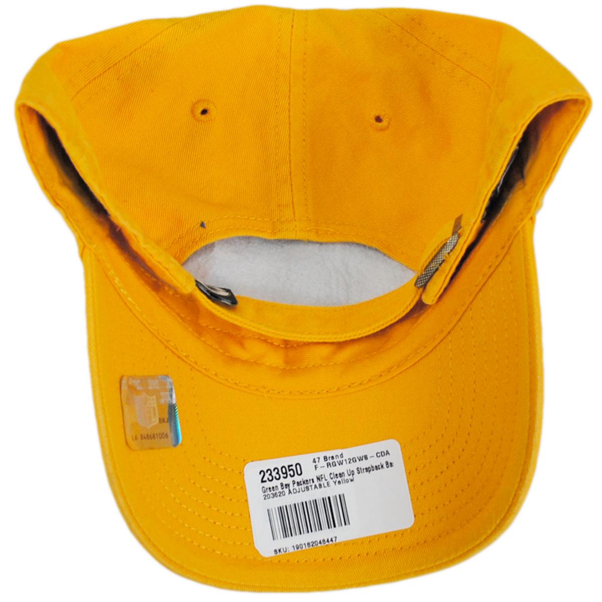 47 Brand | Green Bay Packers NFL Clean Up Strapback Baseball Cap Dad Hat | 203620 | under | YELLOW