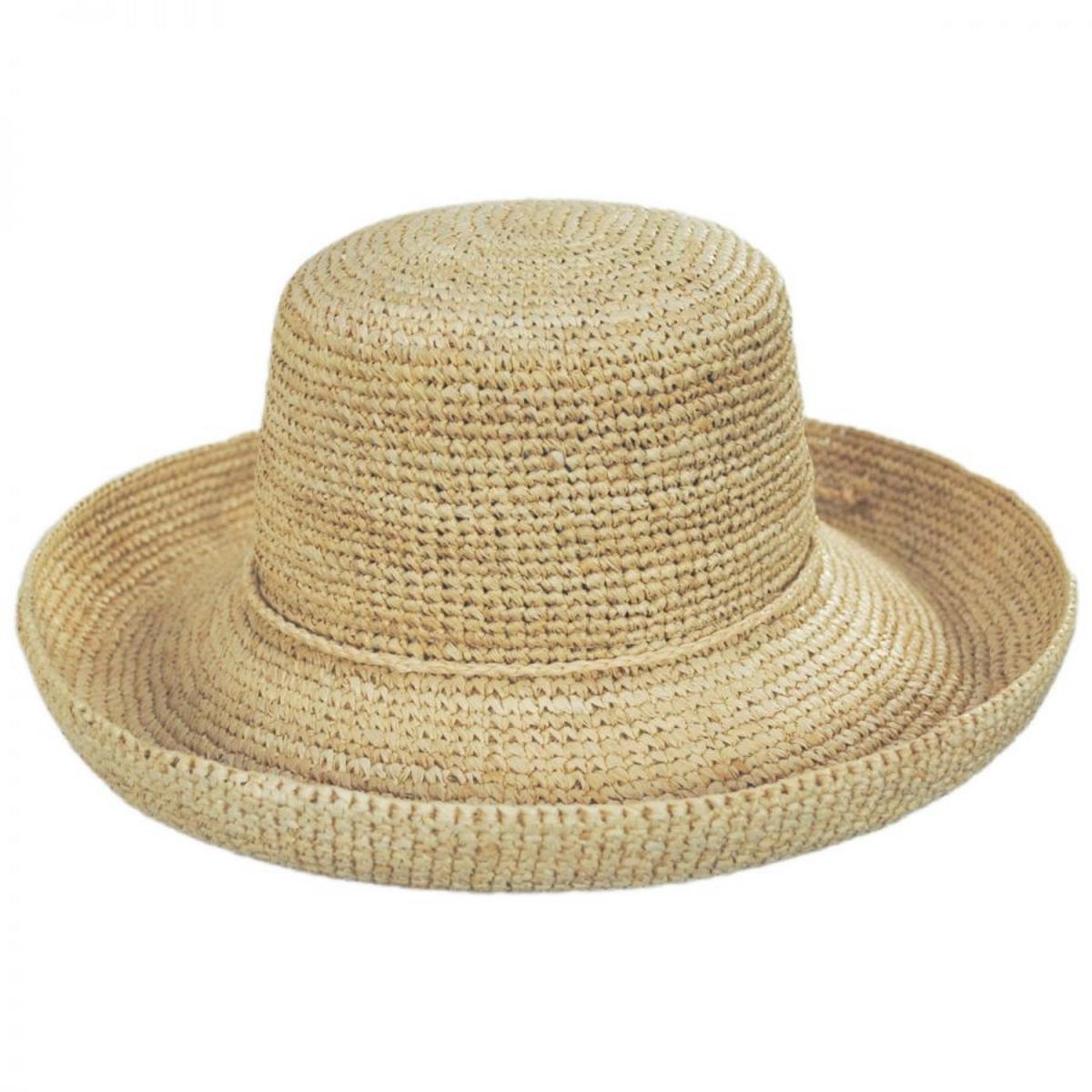 Crocheted Raffia Straw Boater Hat - Petite