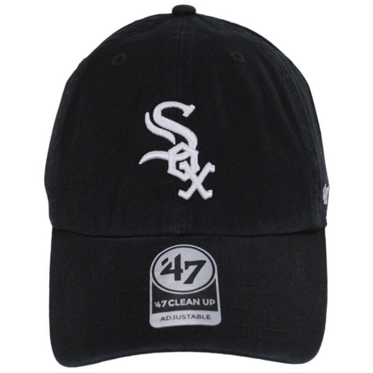 47 Brand | Chicago White Sox MLB Home Clean Up Strapback Baseball Cap Dad Hat | 203391 | front | BLACK