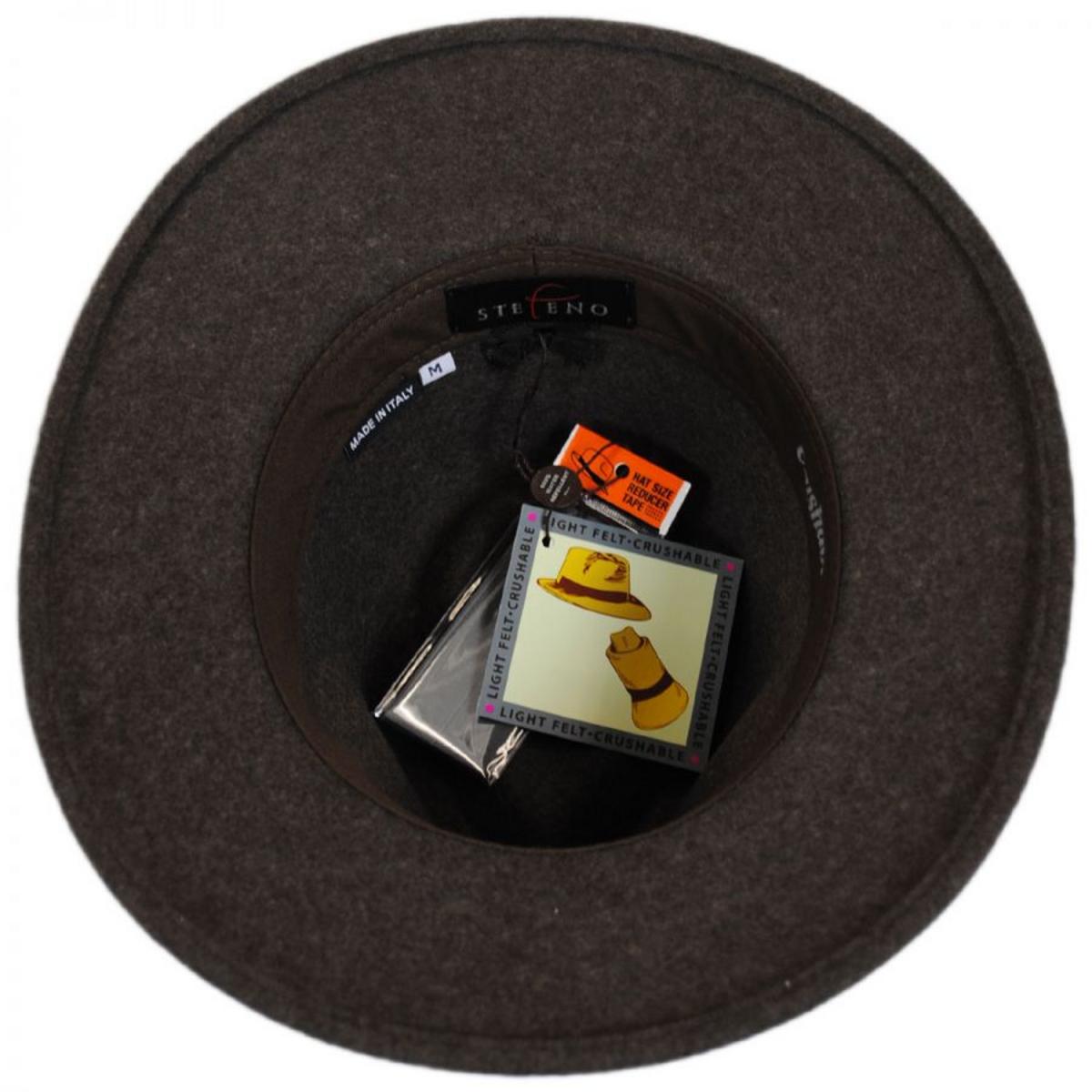 Stefeno Hats | Hiker Wool Felt Safari Fedora Hat | 136062 | under | BROWN MIX
