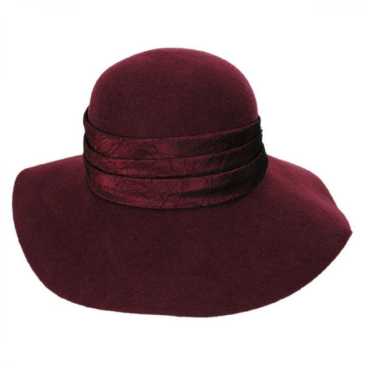 Toucan Collection | Satin Brooch Wool Felt Floppy Hat - Made to Order | 125819 | front | BURGUNDY
