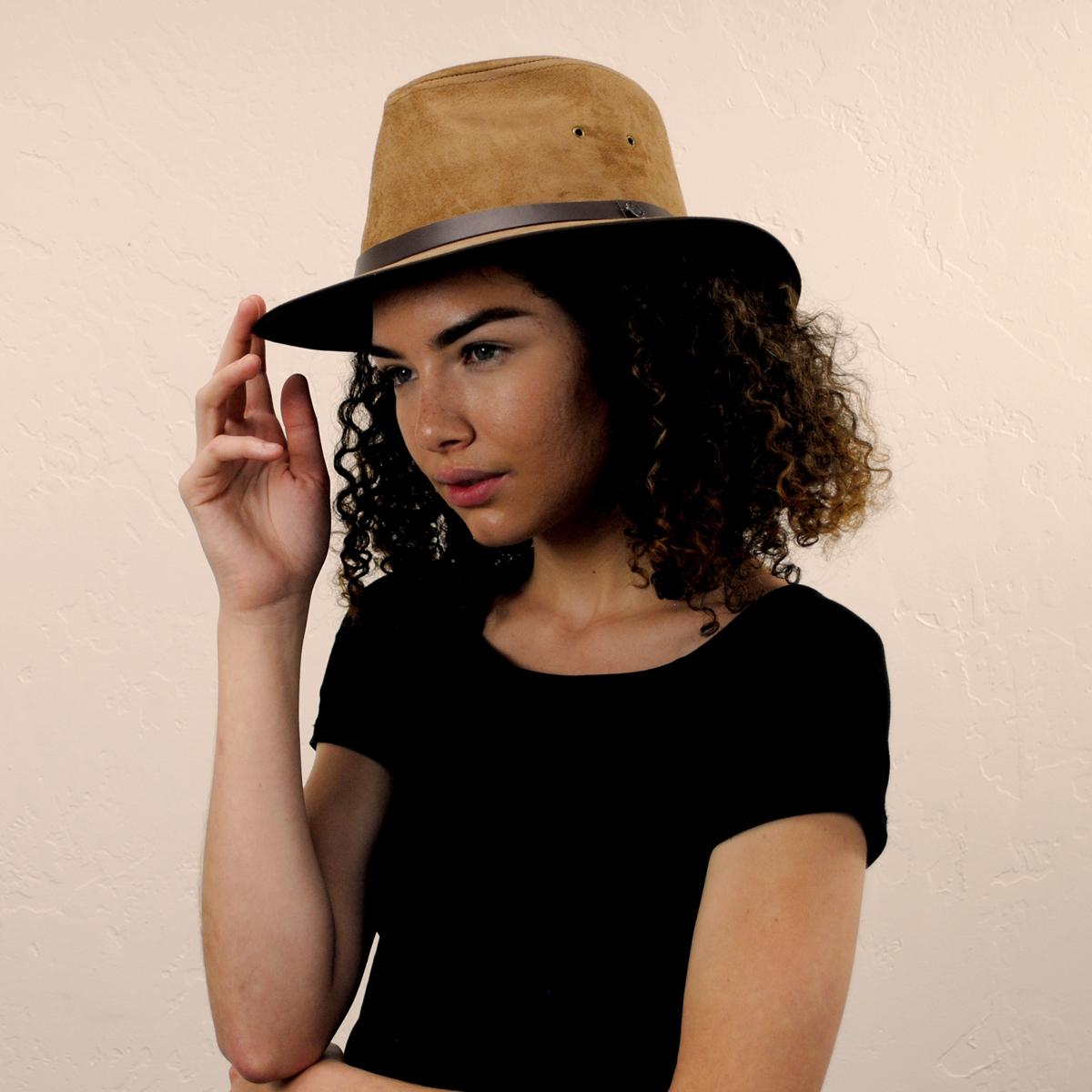 Jaxon Hats | Nubuck Leather Safari Fedora Hat | 147200 | lsftwo | CHESTNUT