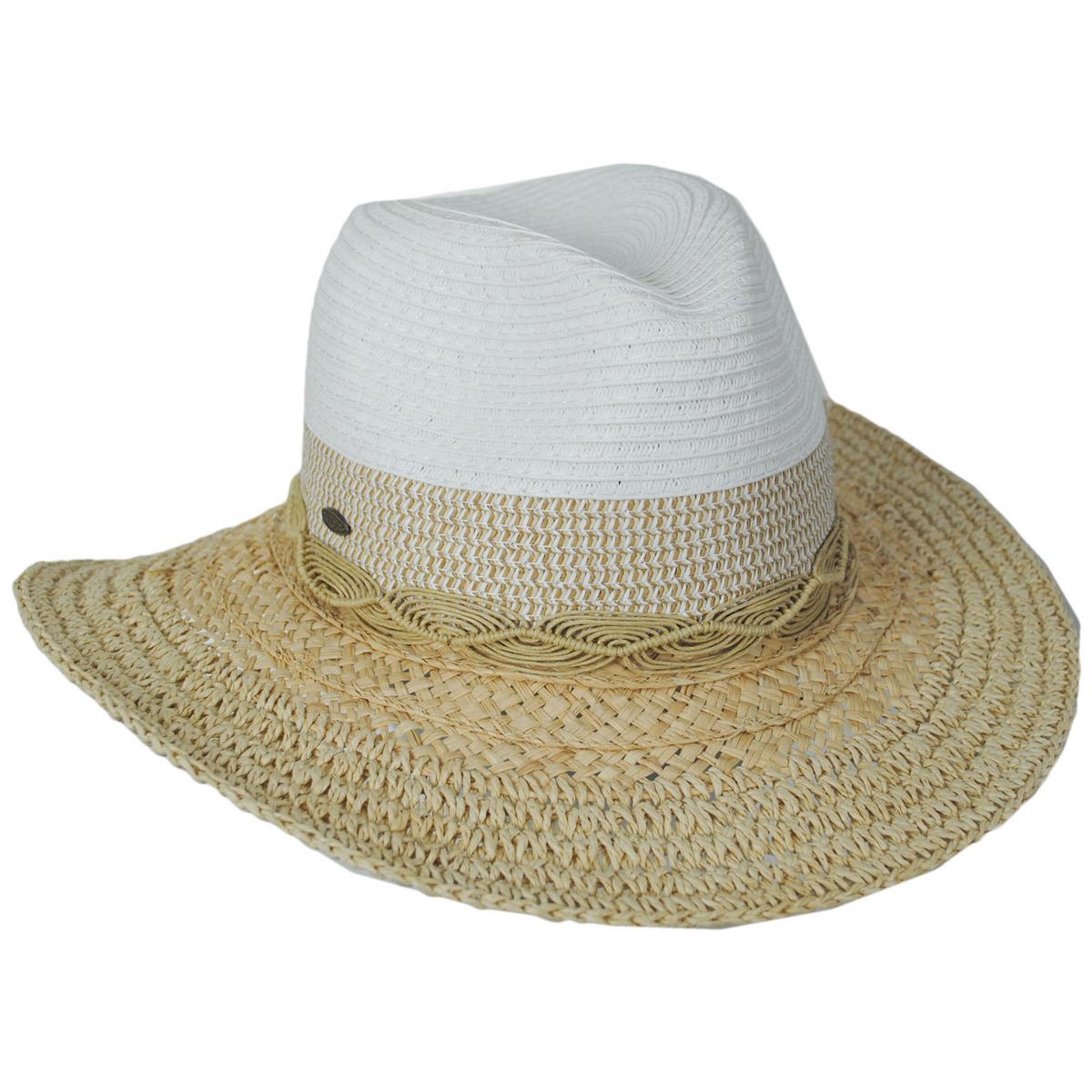Scala | Alcantara Mixed Straw Fedora Hat | 101372 | lead | WHITE