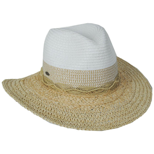 Scala | Alcantara Mixed Straw Fedora Hat | 101372 | lead | WHITE