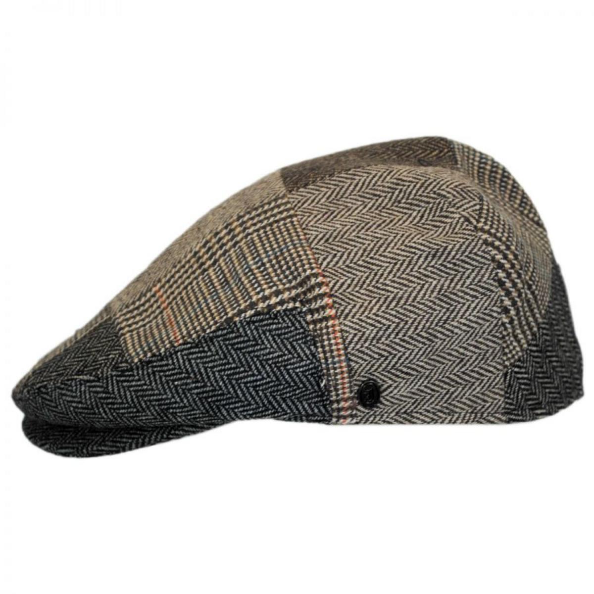 Jaxon Hats | Herringbone Patchwork Wool Blend Ivy Cap | 167734 | profile | BROWN/GREY