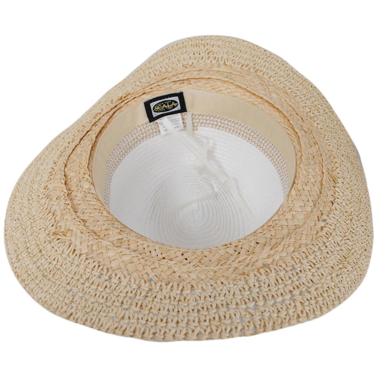 Scala | Alcantara Mixed Straw Fedora Hat | 101372 | under | WHITE