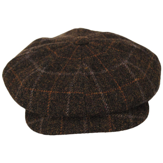 City Sport Caps | Windowpane Plaid Virgin Wool Newsboy Cap | 175051 | front | BROWN