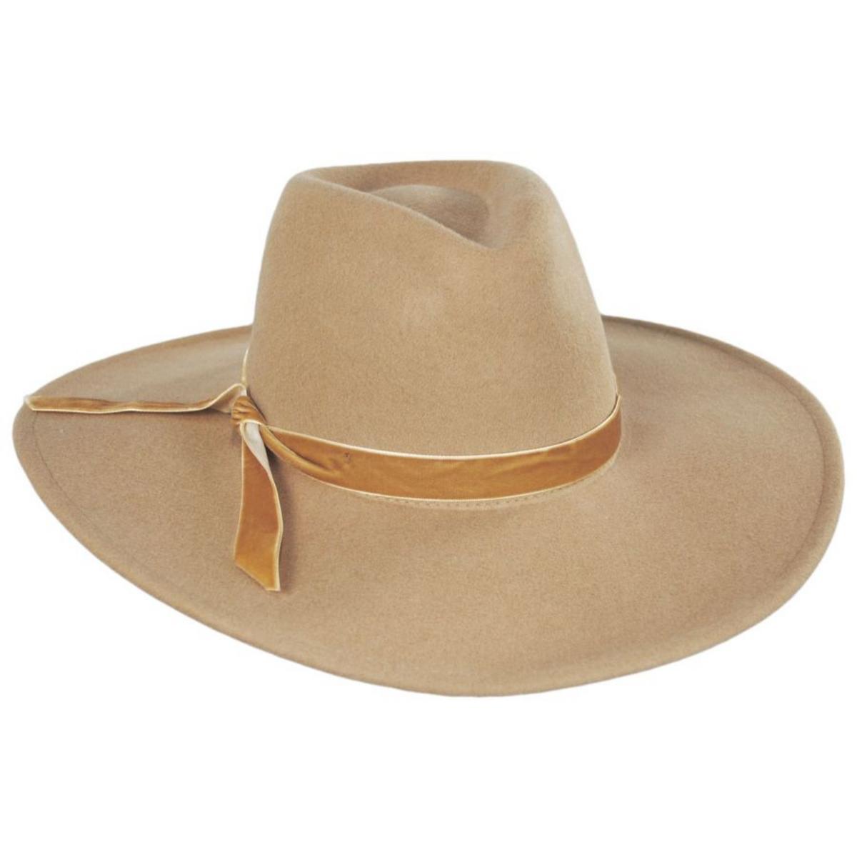 Wide Brim Tan 35% Wool Fedora  Pleather Band NWOT Wholesale 100% Wool Felt Flat Brim Fedora Hat - Style  main image 3