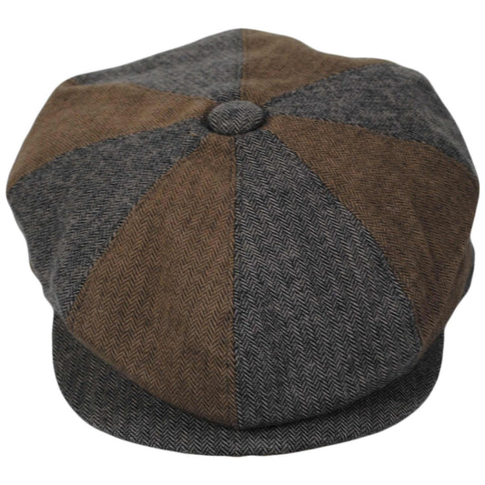 Baskerville Hat Company | Reading Cotton Mixed Herringbone Newsboy Cap | 167682 | front | BROWN/GREY