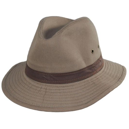 Dorfman Pacific | Packable Cotton Twill Safari Fedora Hat | 140215 | lead | BARK