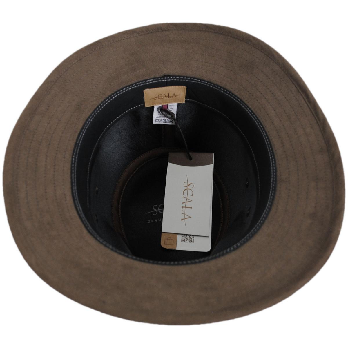 Scala | Weathered Leather Safari Fedora Hat | 140269 | under | BROWN