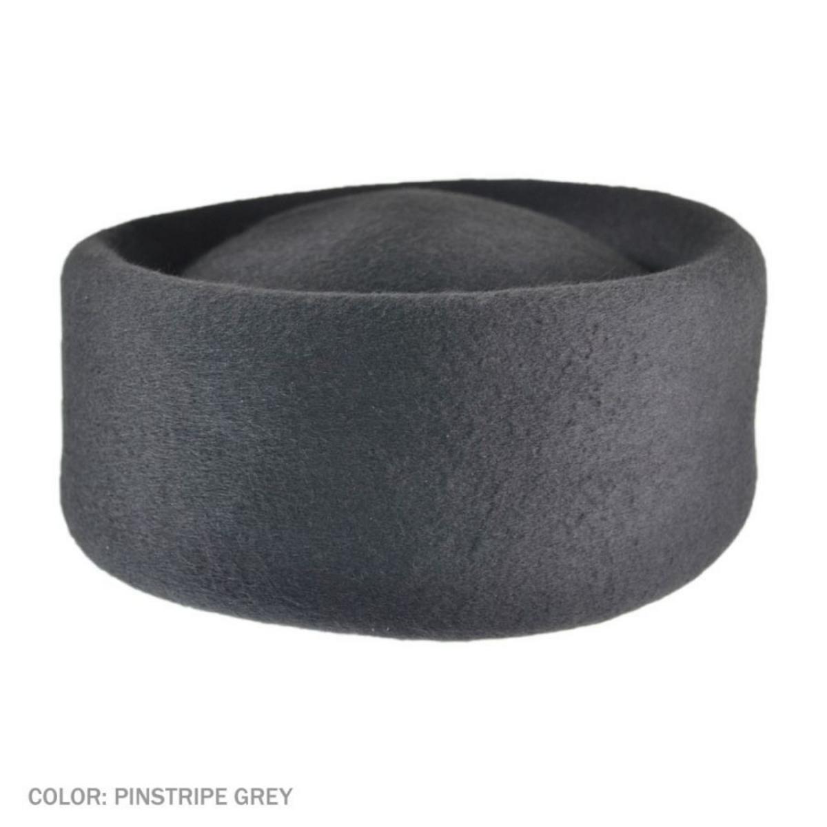 Bollman Hat Company | Heritage Collection 1960s Jackie Wool Felt Pillbox Hat | 123293 | front | PINSTRIPE GREY