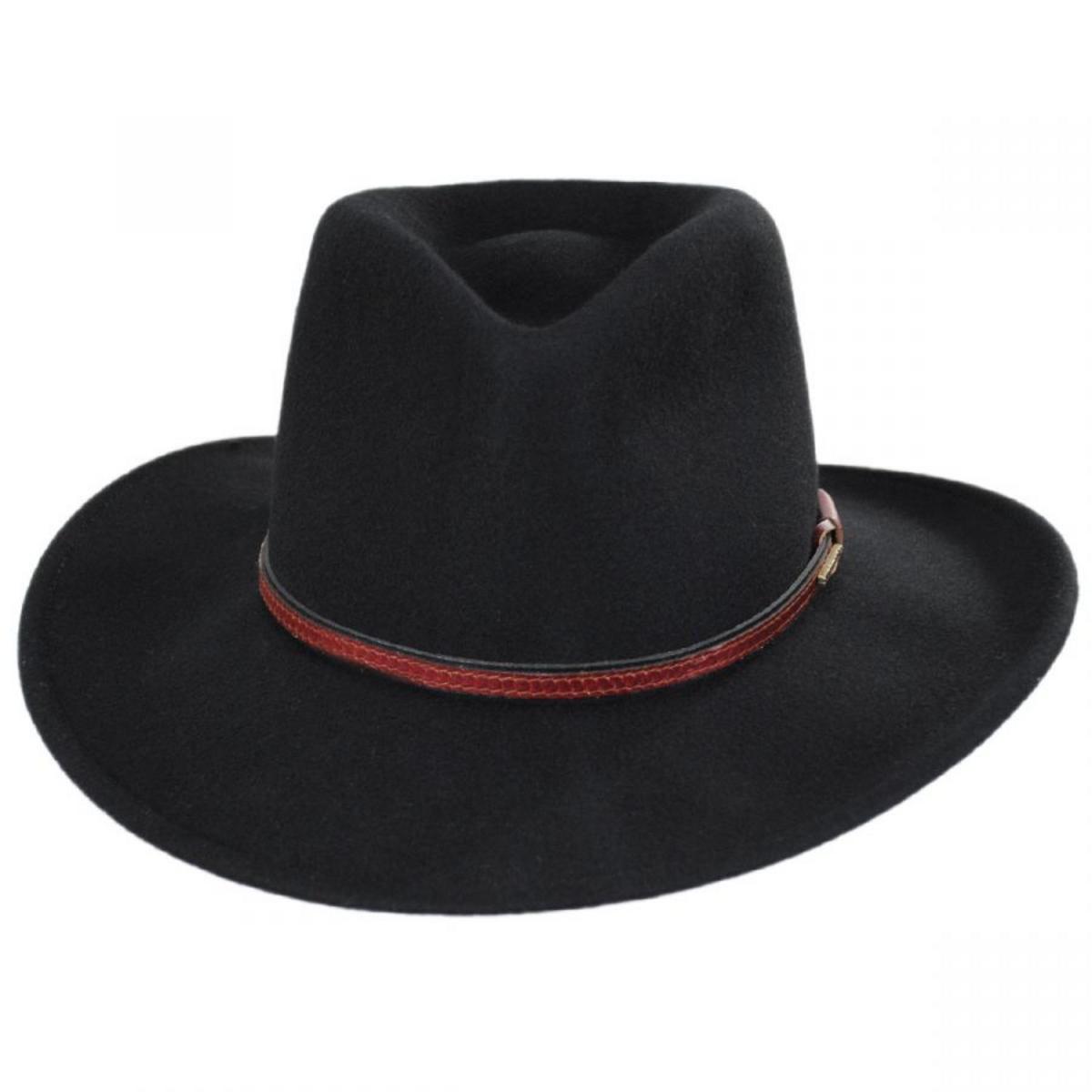 Stetson | Bozeman Crushable Wool Felt Outback Hat | 130692 | front | BLACK