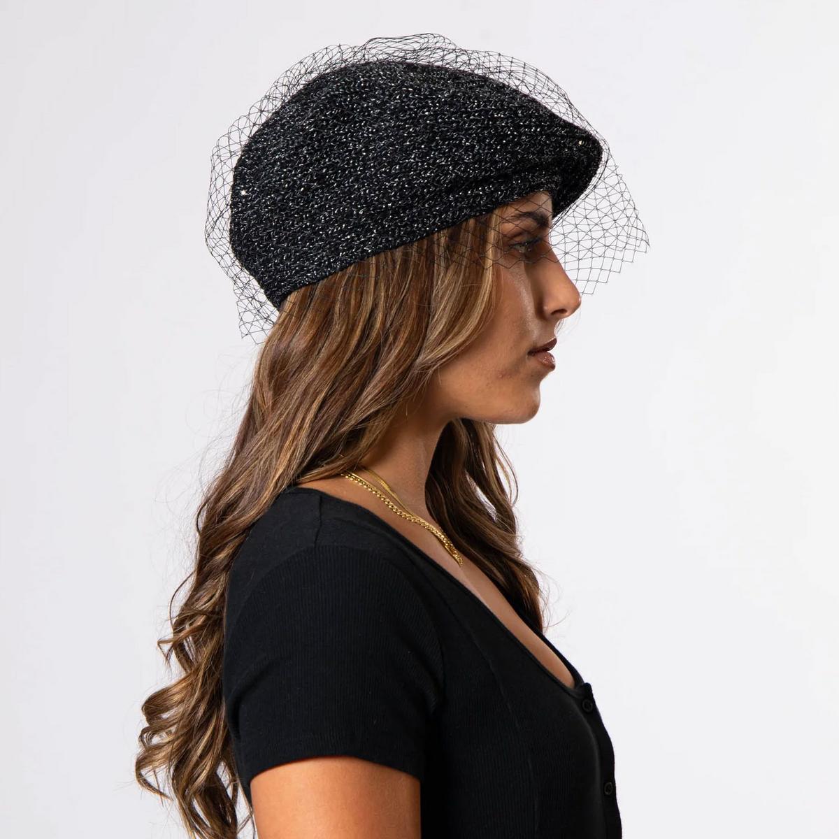 San Diego Hat Company | Bianca Knit Beret with Veil | 151614 | lsftwo | BLACK
