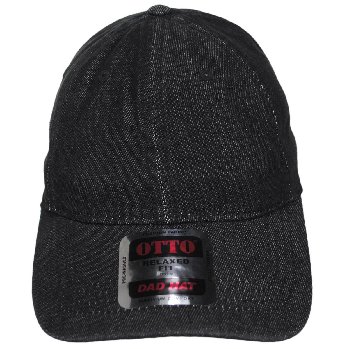 Otto | LoPro Washed Cotton Denim Strapback Baseball Cap Dad Hat | 201405 | front | BLACK