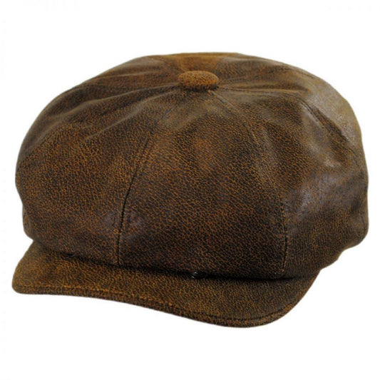 Jaxon Hats | Leather Newsboy Cap | 170201 | lead | BROWN