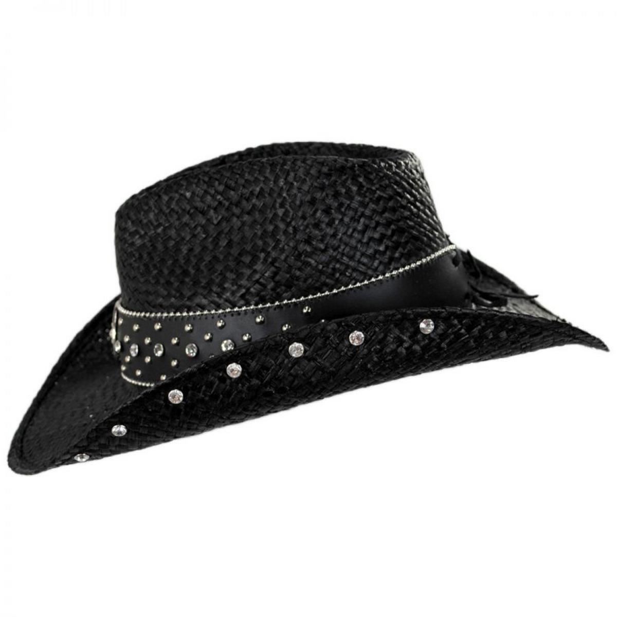 Kenny K | Rhinestone Raffia Straw Western Hat | 102212 | profile | BLACK